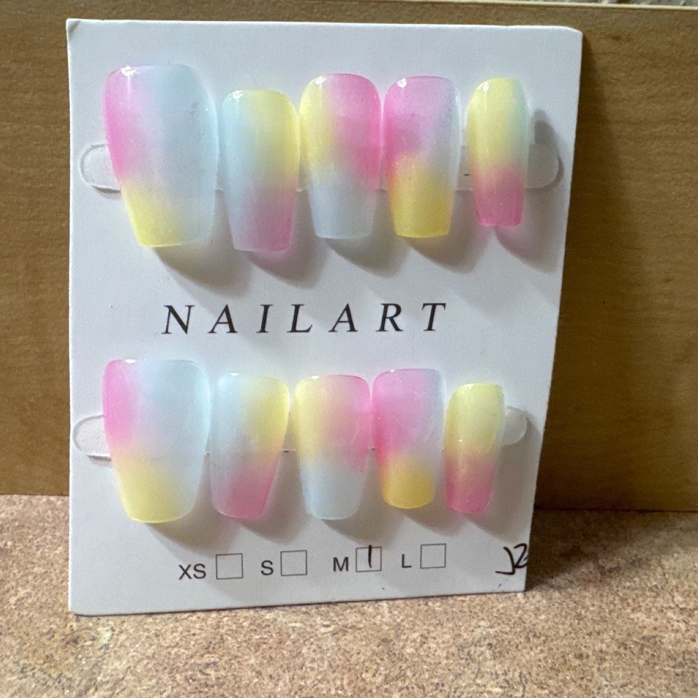Press On Nails Short Coffin Pastel‎ Tie Dye Nail Art Medium